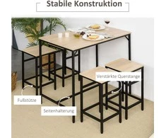 HOMCOM Baro stalo rinkinys 5 dalių baro stalas 4 baro kėdės stalo komplektas virtuvės stalviršis valgomasis stalas plienas ąžuolas + juoda 100x60x88cm