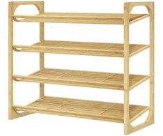 HOMCOM Batų lentyna, 4 lygių batų lentyna iš bambuko, skirta ne daugiau kaip 12 porų batų, batų lentyna su rankena prieškambaryje, miegamajame, 76 x 33 x 67 cm, gamta