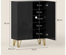 HOMCOM batų spintelė su 2 durelėmis, batų lentyna, batų saugykla su 3 reguliuojamomis lentynomis 72 x 31,5 x 95 cm, juoda