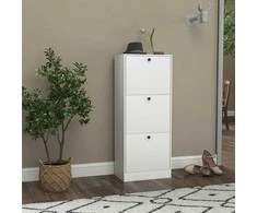 HOMCOM Batų spintelė su 3 atvartais, batų krautuvėlė, batų lentyna su reguliuojama pertvara, siaura batų komoda 12 porų batų 47 x 28 x 115 cm, balta