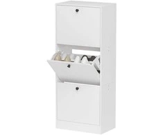 HOMCOM Batų spintelė su 3 atvartais, batų krautuvėlė, batų lentyna su reguliuojama pertvara, siaura batų komoda 12 porų batų 47 x 28 x 115 cm, balta