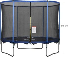 HOMCOM batutas su apsauginiu tinklu sodo batutas, skirtas naudoti lauke ir viduje fitneso batutas plienas mėlynas+juodas iki 113,6kg Ø305 x 248H cm