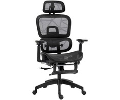 HOMCOM ergonominė biuro kėdė su porankiais, galvos atrama, juosmens atrama, reguliuojamo aukščio tinkline pasukama kėdė su supimosi funkcija, atlošimo funkcija, kojų atrama, juoda