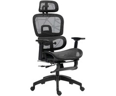 "HOMCOM" biuro kėdė Ergonomiška biuro kėdė su porankiu, galvos atlošu, juosmens atrama, reguliuojamo aukščio tinklinė sukamoji kėdė su supimo funkcija, atsilenkimo funkcija, kojų atrama juoda