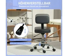 "HOMCOM" biuro kėdė, ergonomiška piešimo kėdė, reguliuojamo aukščio kompiuterio kėdė su kojų žiedu, rašomojo stalo kėdė, sukamoji kėdė svetainei, biurui, dirbtinė oda, juoda