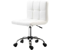 HOMCOM biuro kėdė, ergonomiška rašomojo stalo kėdė be porankių, reguliuojamo aukščio pasukama kėdė, kompiuterinė kėdė biurui, darbo kambariui, dirbtinė oda, balta