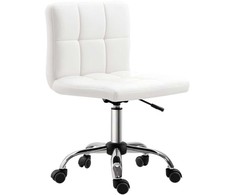 HOMCOM biuro kėdė, ergonomiška rašomojo stalo kėdė be porankių, reguliuojamo aukščio pasukama kėdė, kompiuterinė kėdė biurui, darbo kambariui, dirbtinė oda, balta