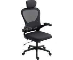 Biuro kėdė HOMCOM, ergonomiška darbo kėdė su atlenkiamais porankiais ir reguliuojama juosmens atrama, juoda