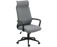 HOMCOM biuro kėdė, ergonomiška stalo kėdė su porankiu, galvos atrama, reguliuojamo aukščio pasukama kėdė su svyravimo funkcija, kompiuterio kėdė su dirbtinio pluošto danga, tamsiai pilka