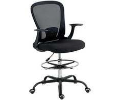 HOMCOM Biuro kėdė, reguliuojamo aukščio, su reguliuojamu pėdų atramu, juosmens atrama, 62 x 59 x 119 cm, Juoda