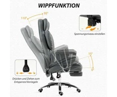 HOMCOM biuro kėdė su atlošimo funkcija, ergonomiška darbo kėdė, reguliuojamo aukščio sukama kėdė su kojų atrama, paminkštinta, keliamoji galia iki 120 kg, tamsiai pilka