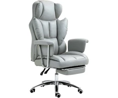 "HOMCOM" biuro kėdė su atsilenkimo funkcija, ergonomiška biuro kėdė, reguliuojamo aukščio sukamoji kėdė su kojų atrama, minkšta, keliamoji galia iki 120 kg, skirta biurui, kabinetui, šviesiai pilka