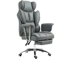 HOMCOM biuro kėdė su atsilenkimo funkcija, ergonomiška biuro kėdė, reguliuojamo aukščio pasukama kėdė su atramomis kojoms, minkšta, maksimali apkrova 120 kg, skirta biurui, kabinetui, tamsiai pilka