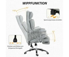 "HOMCOM" biuro kėdė su atsilenkimo funkcija, ergonomiška biuro kėdė, reguliuojamo aukščio sukamoji kėdė su kojų atrama, minkšta, keliamoji galia iki 120 kg, skirta biurui, kabinetui, šviesiai pilka