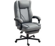 HOMCOM biuro kėdė su masažo funkcija, ergonomiška rašomojo stalo kėdė su atlošimo funkcija, reguliuojamo aukščio sukama kėdė su kojų atrama, pilka