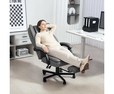 HOMCOM biuro kėdė su masažo funkcija, ergonomiška rašomojo stalo kėdė su atlošimo funkcija, reguliuojamo aukščio sukama kėdė su kojų atrama, pilka