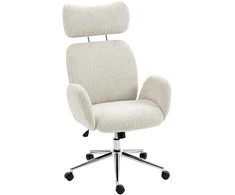 HOMCOM biuro kėdė su reguliuojama galvos atrama, ergonomiška rašomojo stalo kėdė, svyravimo funkcija, reguliuojamo aukščio, pilkai balta