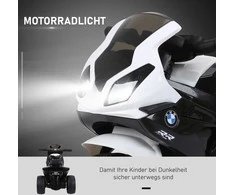 HOMCOM BMW S1000RR licencijuotas elektrinis vaikiškas motociklas Vaikiška transporto priemonė su akumuliatoriumi, triratis, plieninė, juoda, 66x37x44 cm