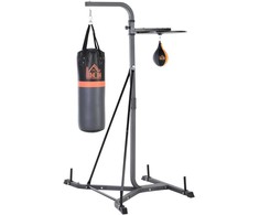 "HOMCOM" Bokso maišo stovas "2-in-1" su 20 kg bokso maišu ir bokso kamuoliu, laisvai pastatoma bokso stotelė, reguliuojamas aukštis, iki 100 kg, plienas