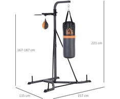 "HOMCOM" Bokso maišo stovas "2-in-1" su 20 kg bokso maišu ir bokso kamuoliu, laisvai pastatoma bokso stotelė, reguliuojamas aukštis, iki 100 kg, plienas
