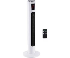 HOMCOM Bokštinis ventiliatorius 70° svyruojantis pjedestalo ventiliatorius su nuotolinio valdymo pulteliu 96 cm kolonos ventiliatorius 45 W 3 režimai ABS plastikas Balta+juoda
