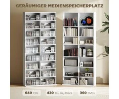 HOMCOM CD DVD Blu-ray lentyna, CD stovas talpinantis iki 640 CD, 360 DVD arba 430 Blu-ray diskų, knygų lentyna, medijų lentyna svetainei, 78,5 x 24 x 175 cm, balta