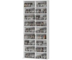 HOMCOM CD DVD Blu-ray lentyna, CD stovas iki 640 CD arba 360 DVD arba 430 Blu-ray diskų, saugykla, knygų lentyna, laikmenų lentyna svetainei 78,5 x 24 x 175 cm, balta