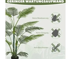 HOMCOM Dirbtinė palmė su 16 plastikinių lapų, UV spinduliams atsparus dirbtinis augalas su plastikiniu vazonu, skirtas naudoti viduje ir lauke, žalias