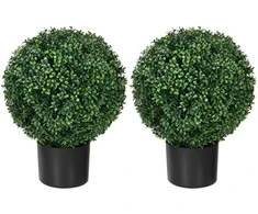 HOMCOM Dirbtiniai augalai, 2 UV spinduliams atsparių dirbtinių augalų vazone rinkinys, 52 cm buksmedis, kambarinis augalas sodui, svetainei, žalias