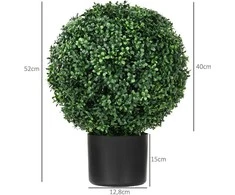 Dirbtiniai augalai HOMCOM, 2 vnt. UV atsparūs dirbtiniai augalai vazonuose, 52 cm buksmedžiai, kambariniai augalai sodui, svetainei, žali