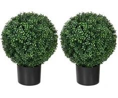 HOMCOM Dirbtiniai augalai, 2 UV spinduliams atsparių dirbtinių augalų vazone rinkinys, 52 cm buksmedis, kambarinis augalas sodui, svetainei, žalias