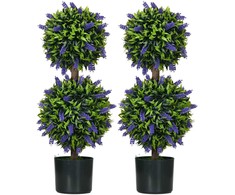 HOMCOM Dirbtiniai augalai, 2 vnt., UV spinduliams atsparus dirbtinis augalas vazonėlyje, 70 cm kambarinis augalas su levandomis, skirtas svetainei, sodui