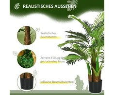 HOMCOM Dirbtiniai augalai, dirbtinė palmė, 100 cm dirbtinis augalas su 27 šakomis, kambarinis augalas, dirbtinis medis, augalų dekoracijos patalpoms, lauke, žalias