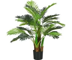 HOMCOM Dirbtiniai augalai, dirbtinė palmė, 100 cm dirbtinis augalas su 27 šakomis, kambarinis augalas, dirbtinis medis, augalų dekoracijos patalpoms, lauke, žalias