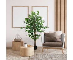 Dirbtinis augalas HOMCOM, 150 cm, su vazonu, dirbtinės samanos, dirbtinis Ficus medis, kambarinis augalas svetainei, žalias