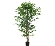 HOMCOM Dirbtinis augalas, 180 cm dirbtinis augalas su vazonu, dirbtinės samanos, dirbtinis fikusas, kambarinis augalas, žalias
