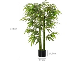 Dirbtinis bambukas HOMCOM, 140 cm, plastikinis dirbtinis augalas vazone, dirbtinis bambukas su 780 itin tikroviškų lapų, skirtas svetainei, miegamajam, biurui ar sodo dekoravimui
