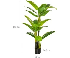 HOMCOM dirbtinis bananmedis Dekoratyvinis dirbtinis augalas, 150 cm, skirtas naudoti patalpose ir lauke, plastikiniame vazone