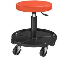 HOMCOM dirbtuvės taburetė su ratukais ir daiktadėže, reguliuojamo aukščio 38-50 cm, iki 135 kg apkrovos, besisukanti, apvali darbastalių sėdynė, Ø38 cm, oranžinė