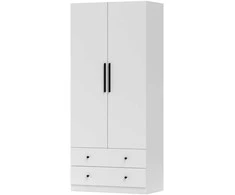 "HOMCOM" drabužių spinta Daugiafunkcinė dviejų durų drabužių spinta su drabužių laikikliu ir 2 stalčiais Miegamojo spinta 79 x 43 x 180 cm Balta