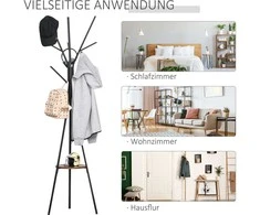 HOMCOM Drabužių stovas Drabužių stovas su 8 kabliukais ir lentyna, pastatomas drabužių, skrybėlių, krepšių stovas, metalinis, rudas, 45x45x180cm