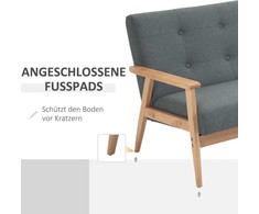 HOMCOM Dvigulė minkštasuolis su apmušalais, kompaktiškas dizainas, dvivietė sofa, medžiaginė sofa, dvivietė, linas ir kaučiukmedis, pilka, 115x66,5x73cm