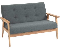 HOMCOM Dvigulė minkštasuolis su apmušalais, kompaktiškas dizainas, dvivietė sofa, medžiaginė sofa, dvivietė, linas ir kaučiukmedis, pilka, 115x66,5x73cm