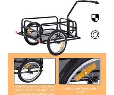 HOMCOM dviračio priekaba, krovininė priekaba, 40 kg keliamoji galia, transportavimo priekaba su sulankstoma jungtimi, juoda, 155x71,5x77 cm