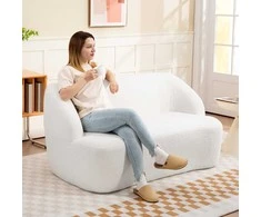 HOMCOM Dvivietė minkšta sofa, lenktas dizainas, su flisiniu apmušalu, skirta svetainei, miegamajam, namų biurui, kreminė balta