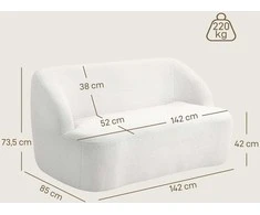 HOMCOM Dvivietė minkšta sofa, lenktas dizainas, su flisiniu apmušalu, skirta svetainei, miegamajam, namų biurui, kreminė balta