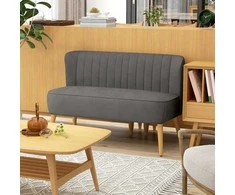 HOMCOM 2-vietė sofa, dvivietis suolo tipo krėslas, linų audinio išvaizda, medinės kojelės, iki 150 kg, tamsiai pilka, 117 x 56,5 x 77 cm