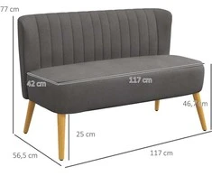 HOMCOM Dvivietė sofa iki 150 kg, tamsiai pilka, 117 x 56,5 x 77 cm