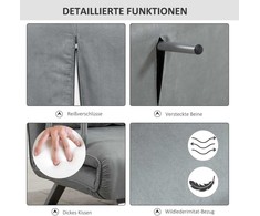 HOMCOM Dvivietė sofa-lova, reguliuojama sofa, iki 150 kg, šviesiai pilka