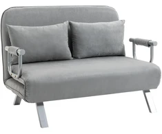 HOMCOM dvivietė sofa-lova su miegojimo funkcija ir pagalve, reguliuojama sofa, iki 150 kg, šviesiai pilka